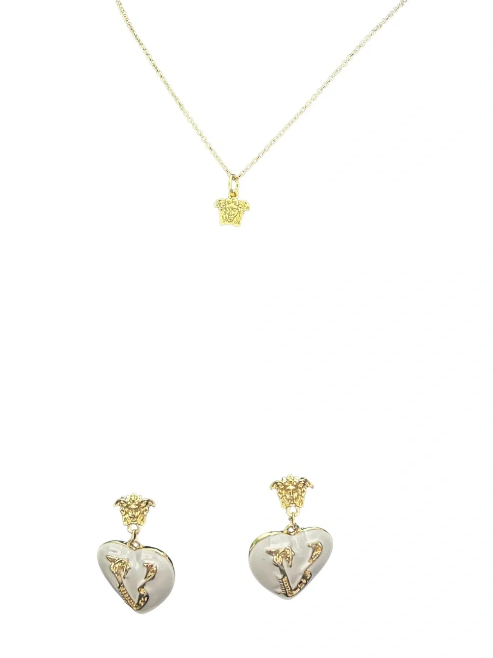VERSACE- Gold & cream earrings & Heart Pendant Necklace set- fashion Jewelry